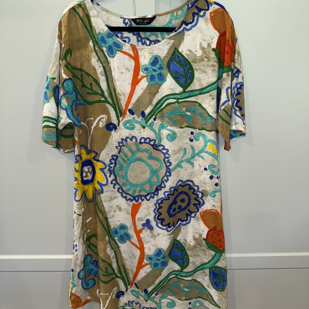 JAMS WORLD Women's Country Flora Dress Cover Up Medium Rayon Short Sleeve